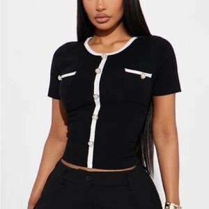 Fashion Nova Black and White Buttoned Crop Top